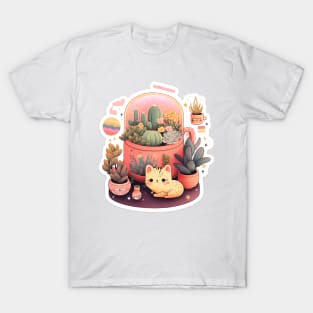 Cute kawaii fluffy cats and plants T-Shirt